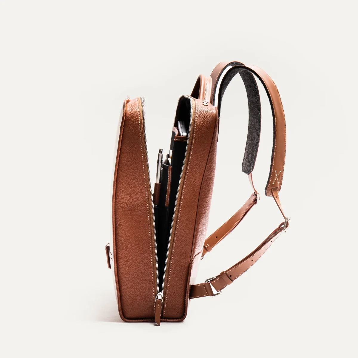 Sac à dos en cuir lisse ~ MATTEO - COGNAC – Image 5