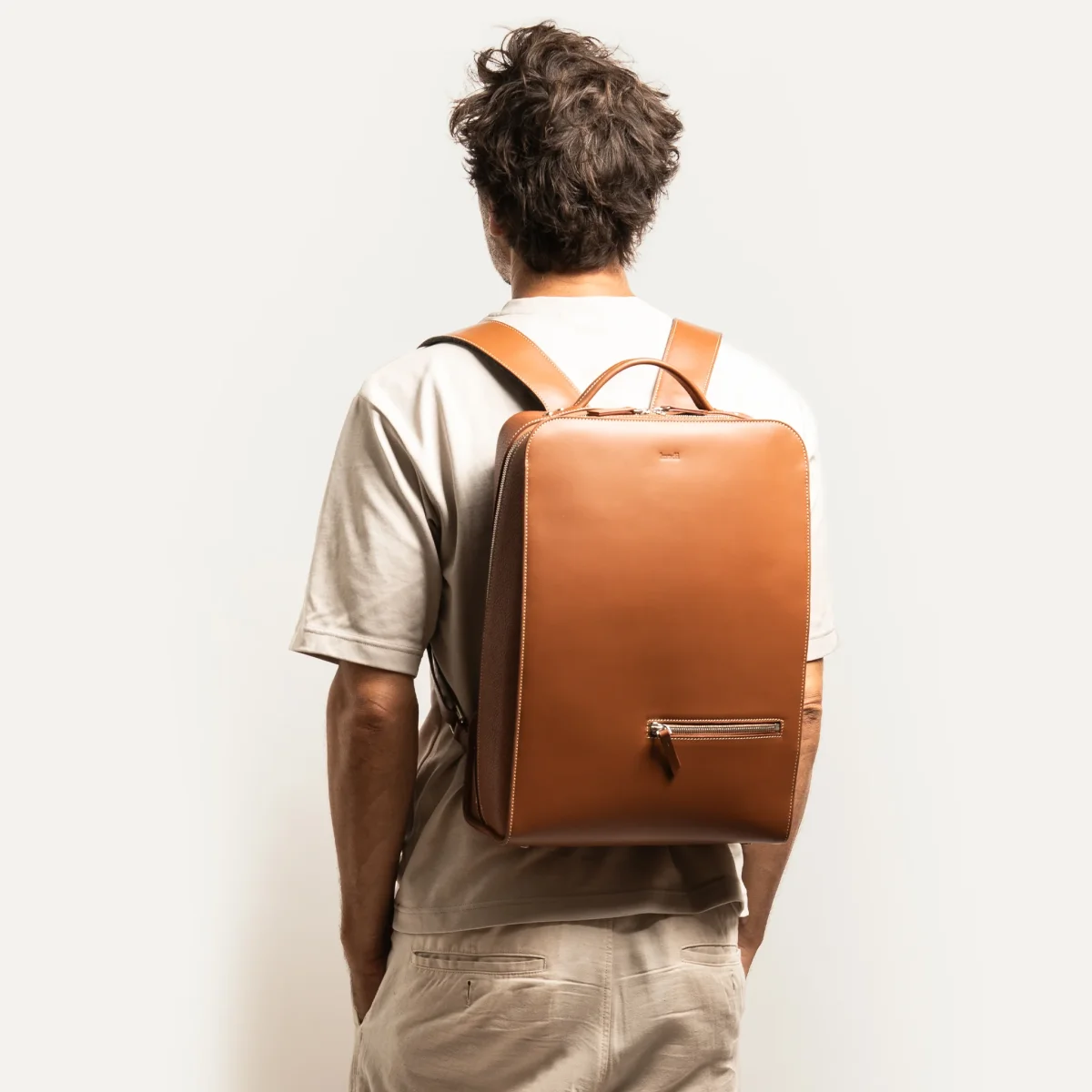 Sac à dos en cuir lisse ~ MATTEO - COGNAC – Image 7