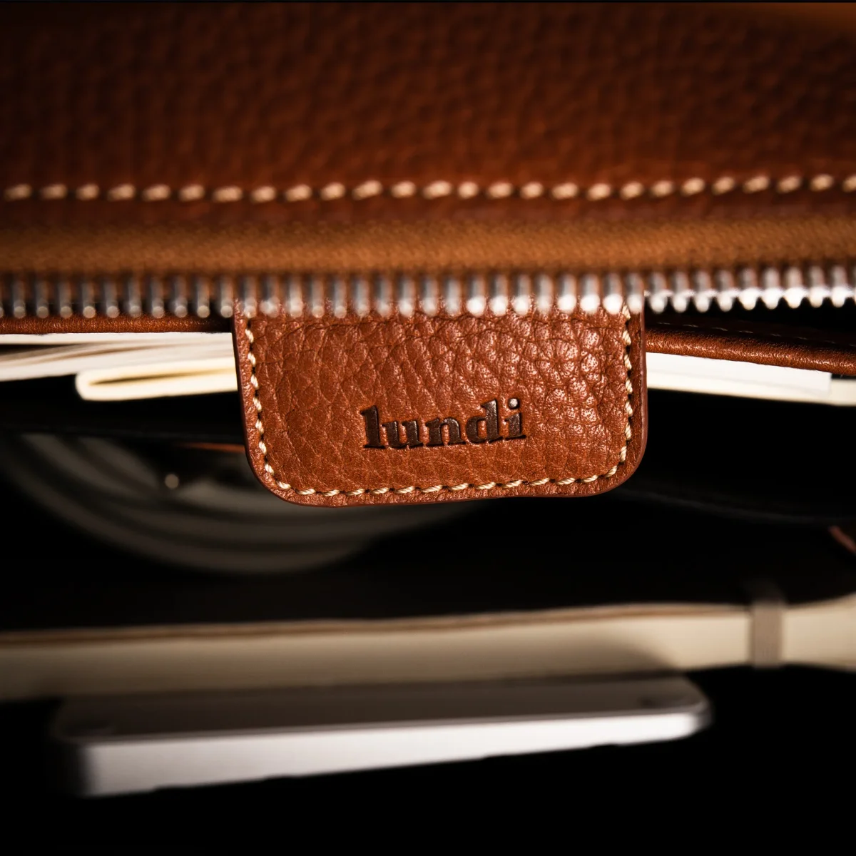 Sac à dos en cuir lisse ~ MATTEO - COGNAC – Image 9