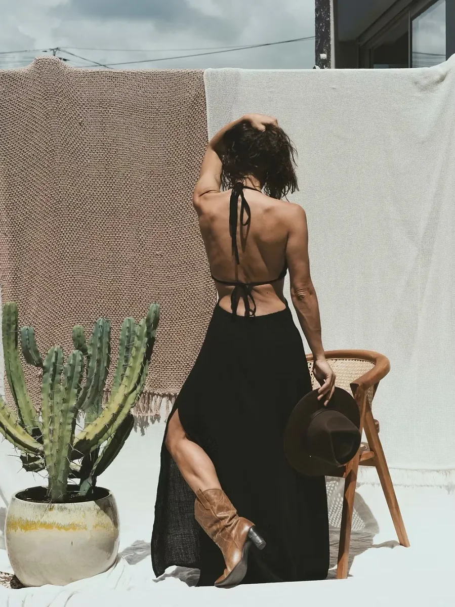 Robe à nouer effet lin Goa - Noir – Image 3