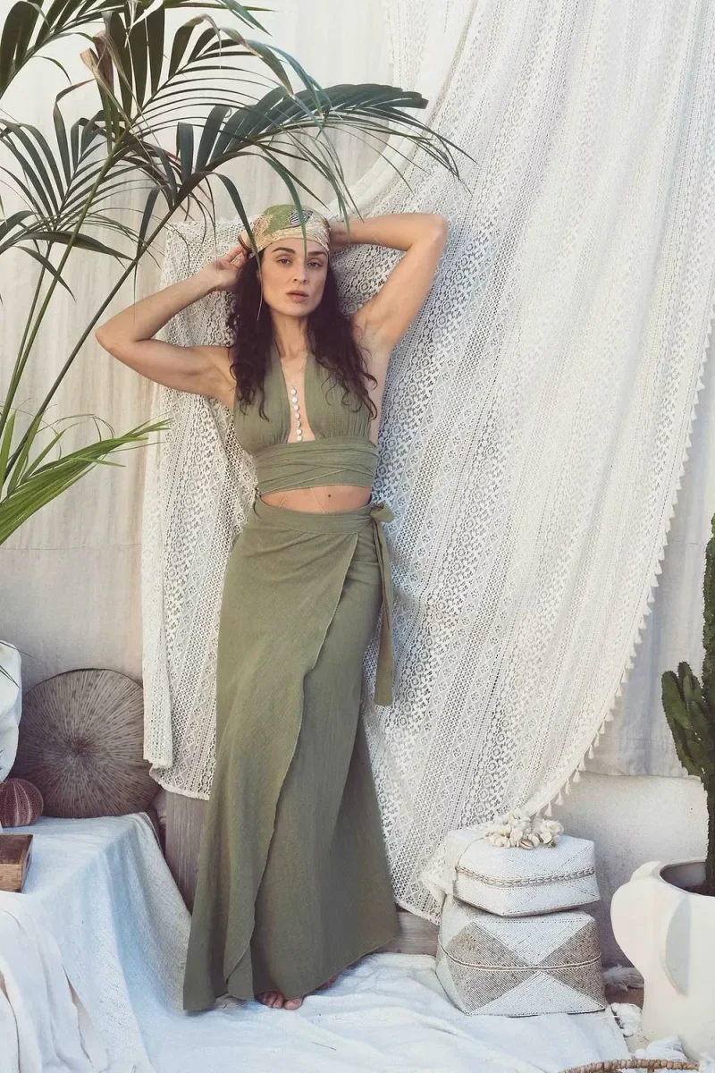 Top à nouer effet lin Gizeh - Kaki – Image 5