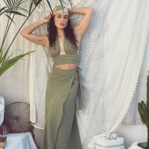 Jupe longue effet lin Angkor - Kaki