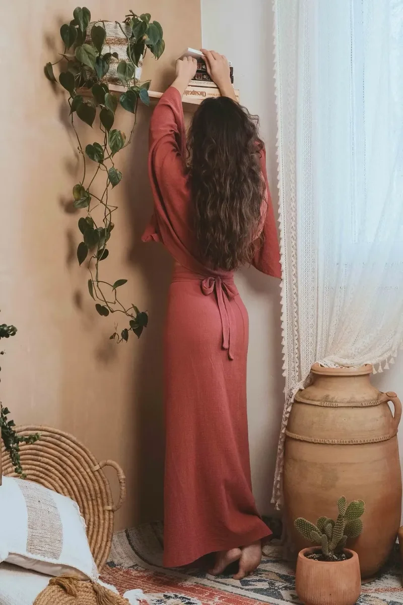 Jupe longue effet lin Angkor - Terracotta – Image 3