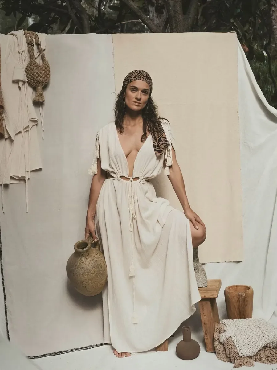 Robe longue à cordons Mykonos - écru – Image 3