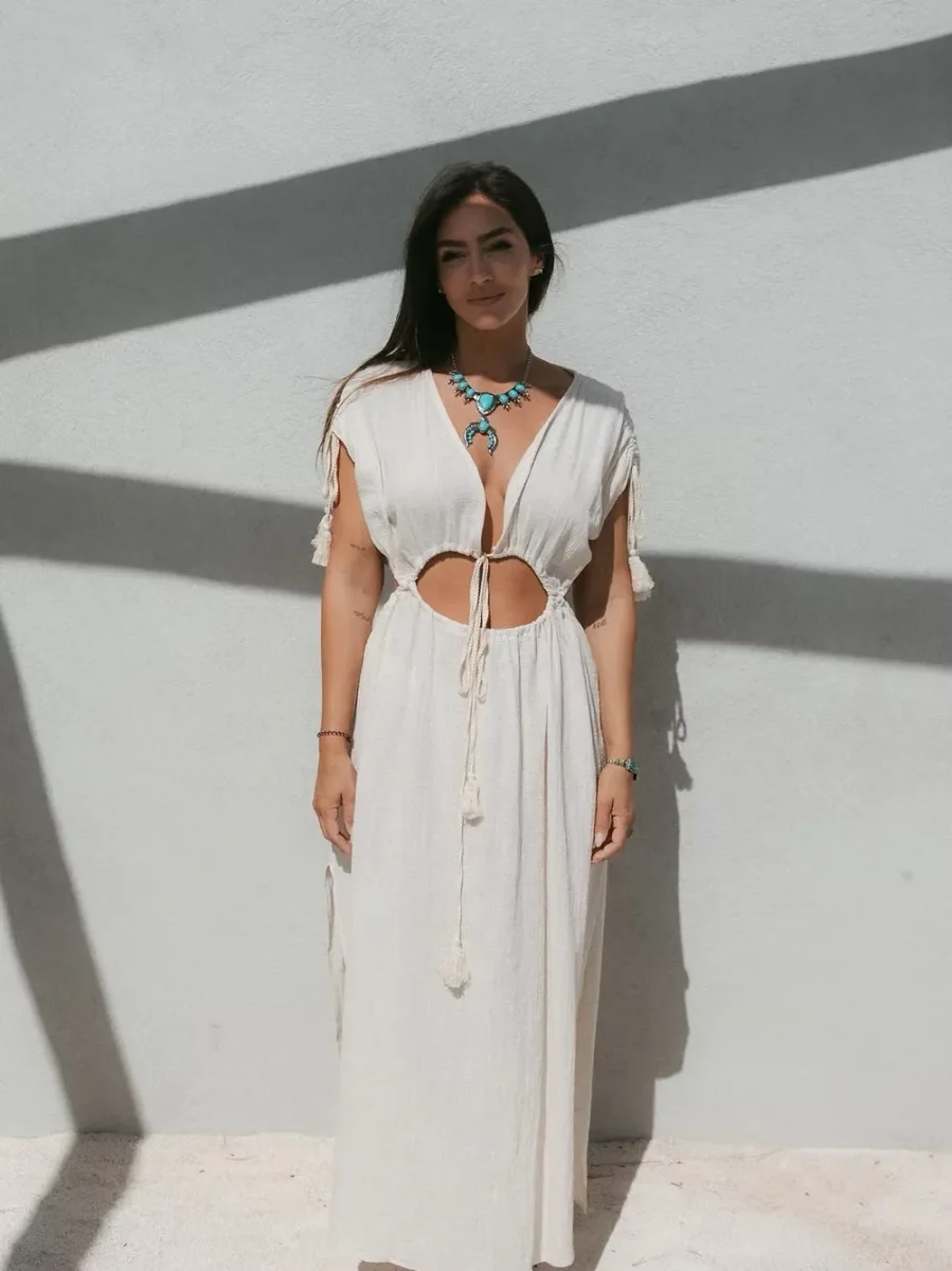 Robe longue à cordons Mykonos - écru – Image 4