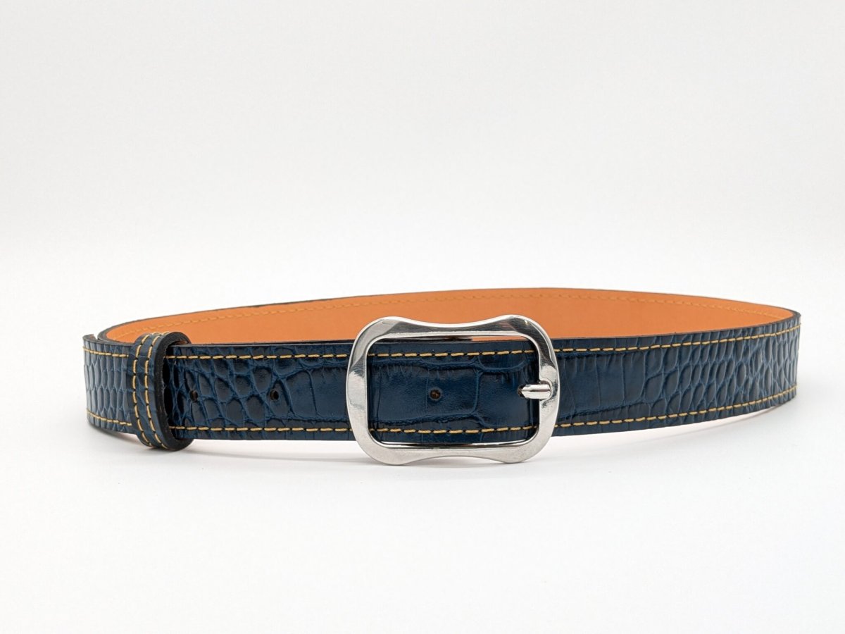 Ceinture Imprimée Croco Bleue