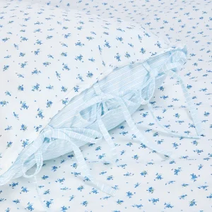 Taies d'Oreiller Réversibles Bloom & Stripe (Pack de 2) - Bleu Floral