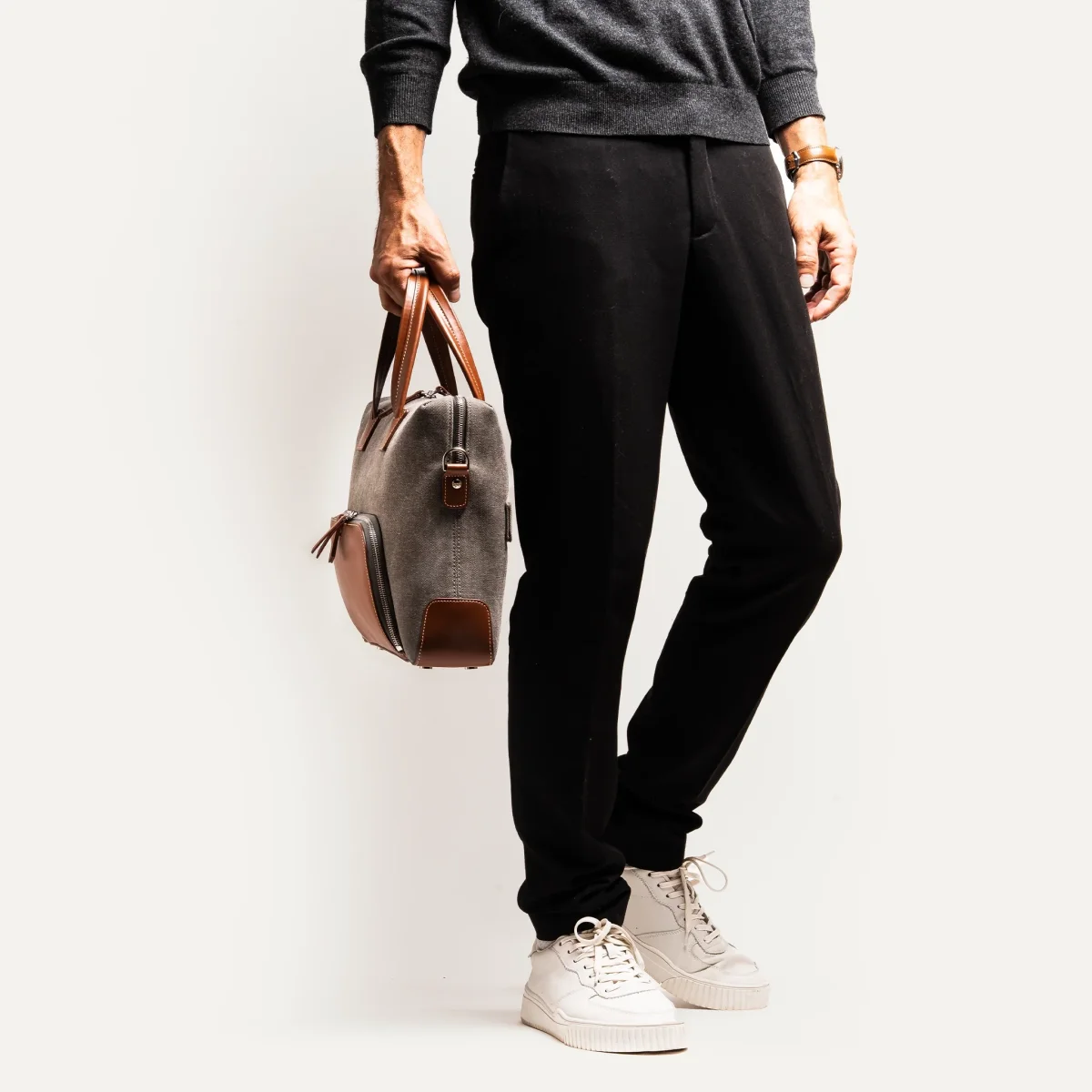 Porte-documents en toile et cuir ~ DANIEL - GRIS et COGNAC – Image 9