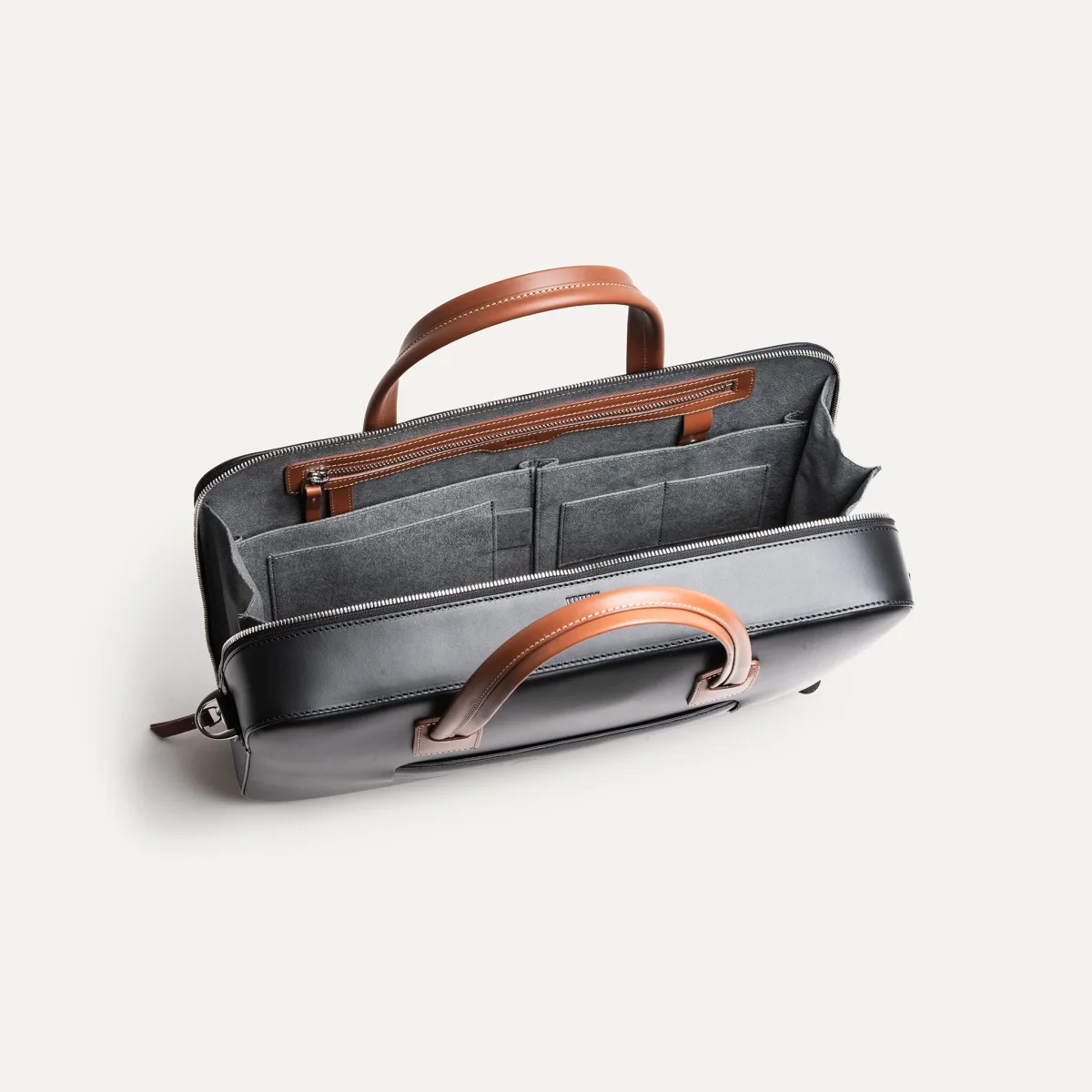 Porte-documents en cuir lisse ~ ALESSANDRO II - NOIR & COGNAC – Image 5