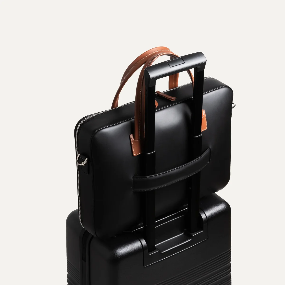 Porte-documents en cuir lisse ~ ALESSANDRO II - NOIR & COGNAC – Image 7