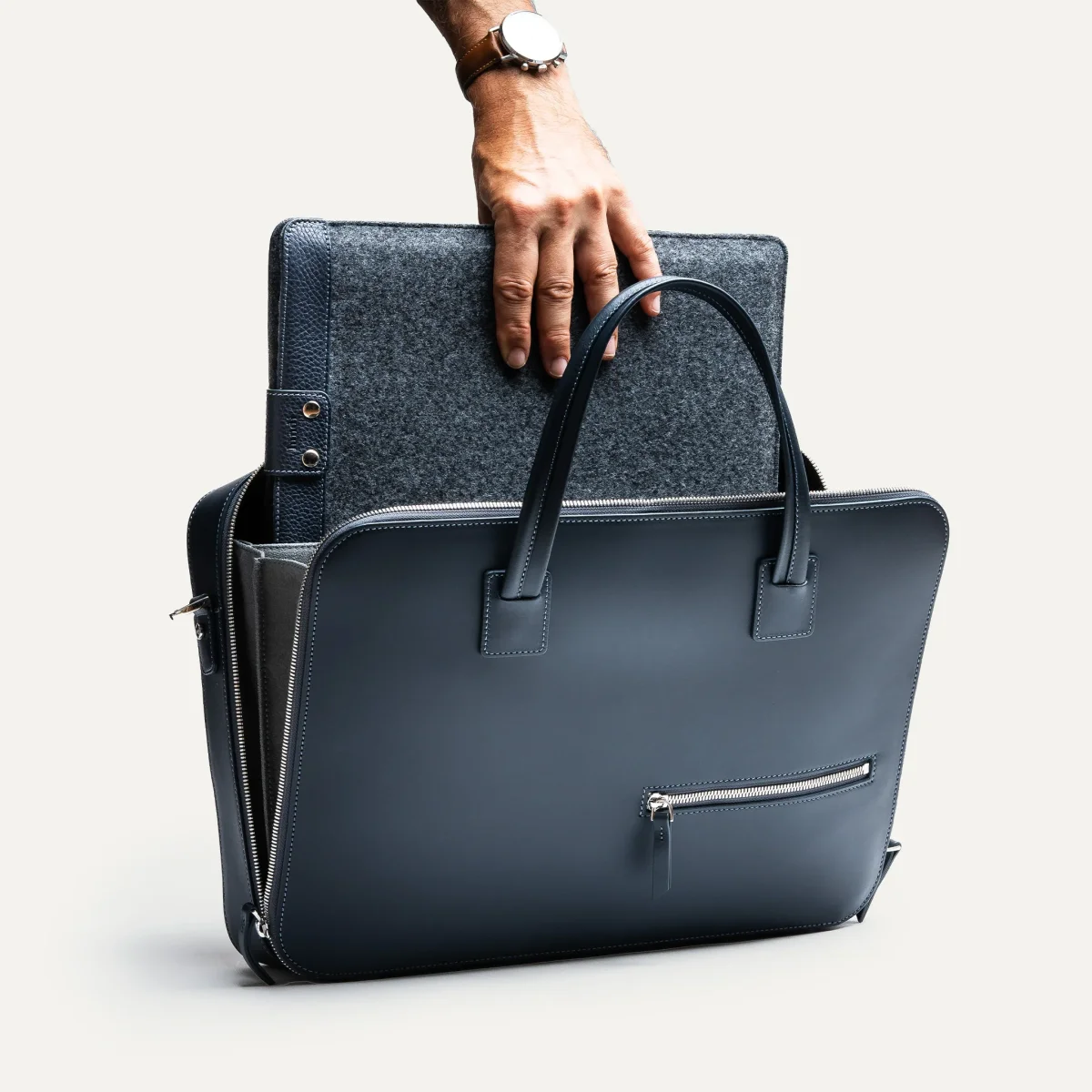 Porte-documents en cuir lisse ~ ALESSANDRO II - MARINE – Image 8