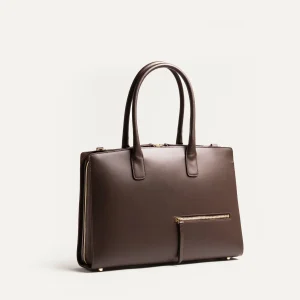 Porte documents en cuir lisse ~ MILIA - MARRON