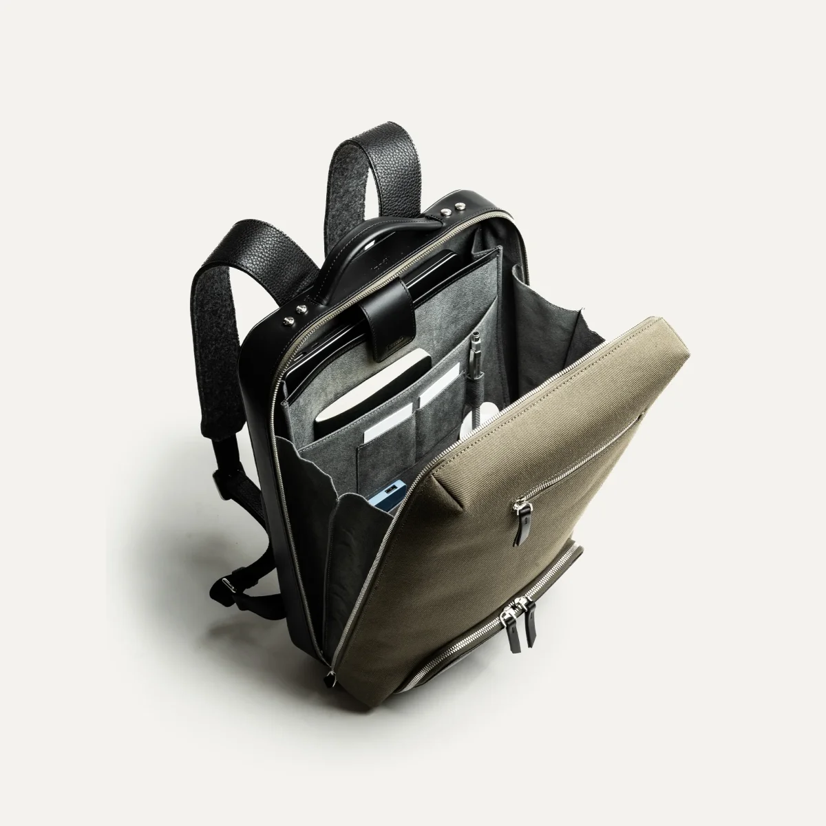 Sac à dos en toile et cuir ~ RUBENS - KAKI & NOIR – Image 7