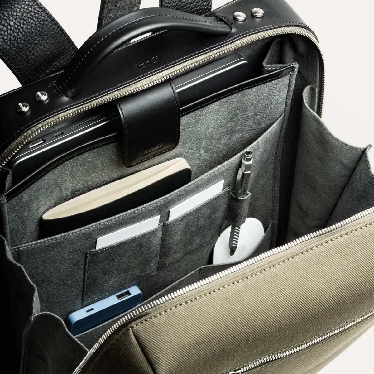 Sac à dos en toile et cuir ~ RUBENS - KAKI & NOIR – Image 8
