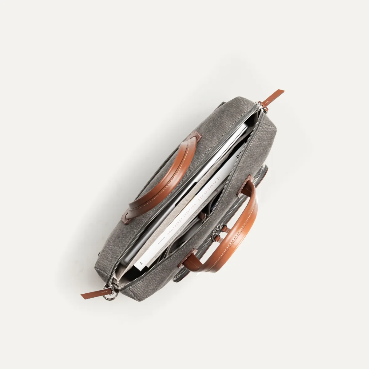 Porte-documents en toile et cuir ~ DANIEL - GRIS et COGNAC – Image 7