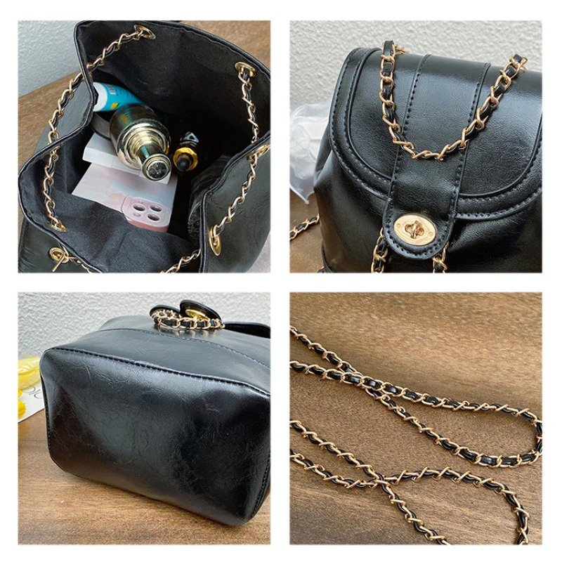 petit sac à dos femme noir en cuir matelassé – Image 8