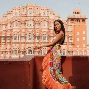 Robe longue fleurie à franges Capri