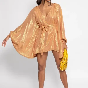 Robe caftan brillante à dos nu Elina