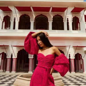 Robe bustier à manches ballons Lia