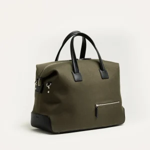 Sac de voyage 48 heures ~ AUGUSTIN ~ Toile kaki & cuir noir