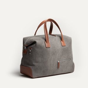 Sac de voyage 48 heures ~ AUGUSTIN ~ Toile grise & cuir cognac