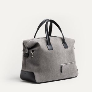 Sac de voyage 48 heures ~ AUGUSTIN ~ Toile grise & cuir noir