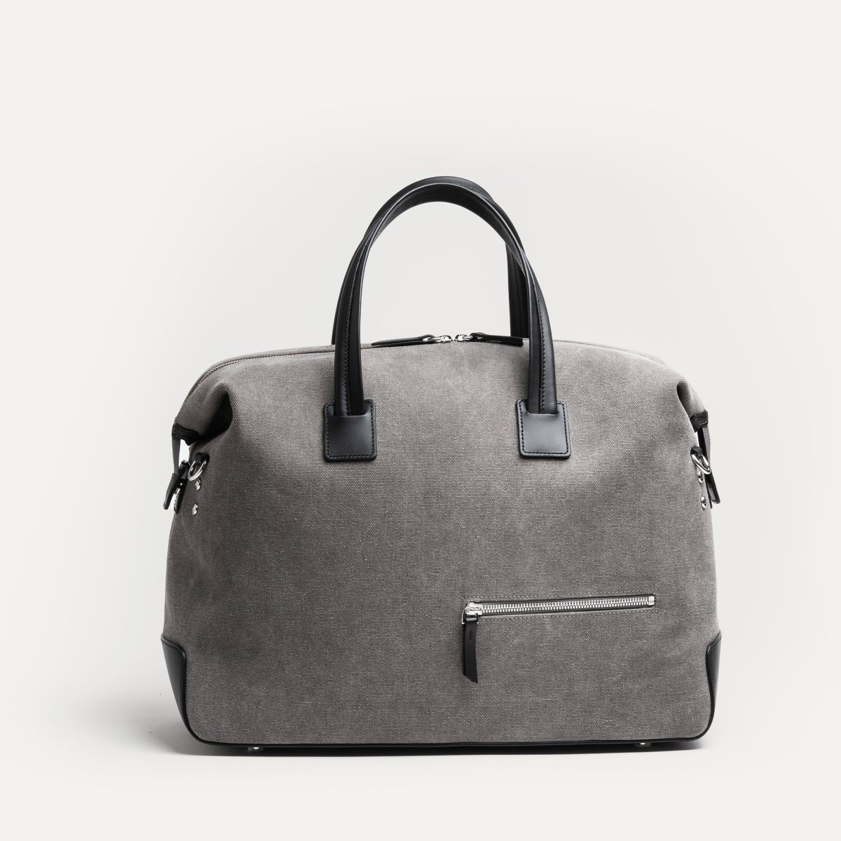 Sac de voyage 48 heures ~ AUGUSTIN ~ Toile grise & cuir noir – Image 6