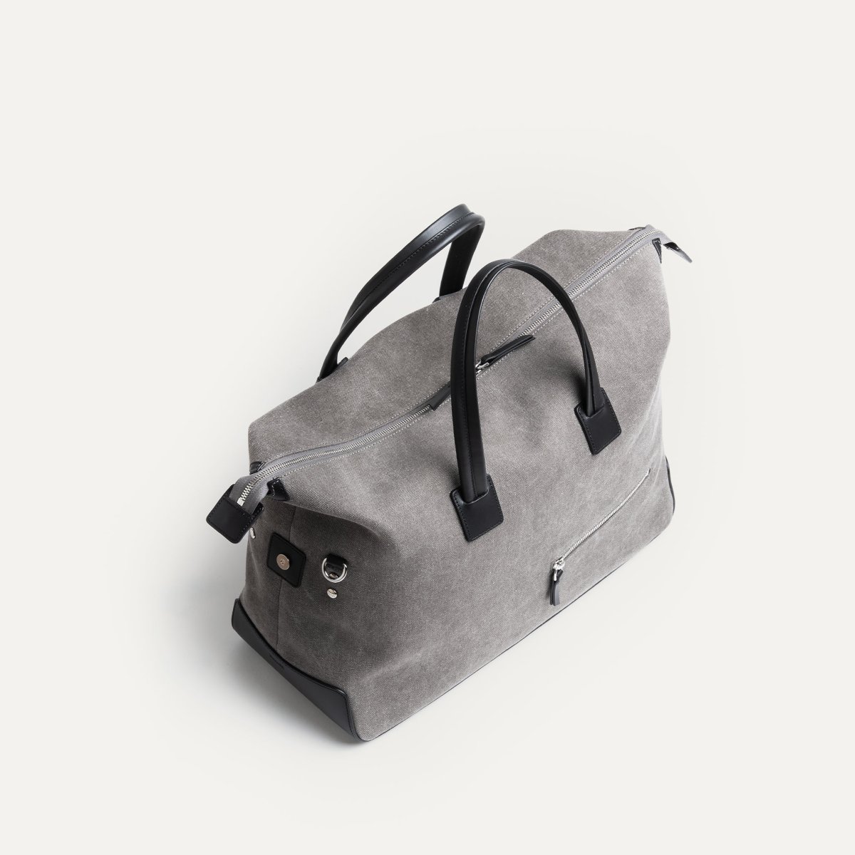 Sac de voyage 48 heures ~ AUGUSTIN ~ Toile grise & cuir noir – Image 9