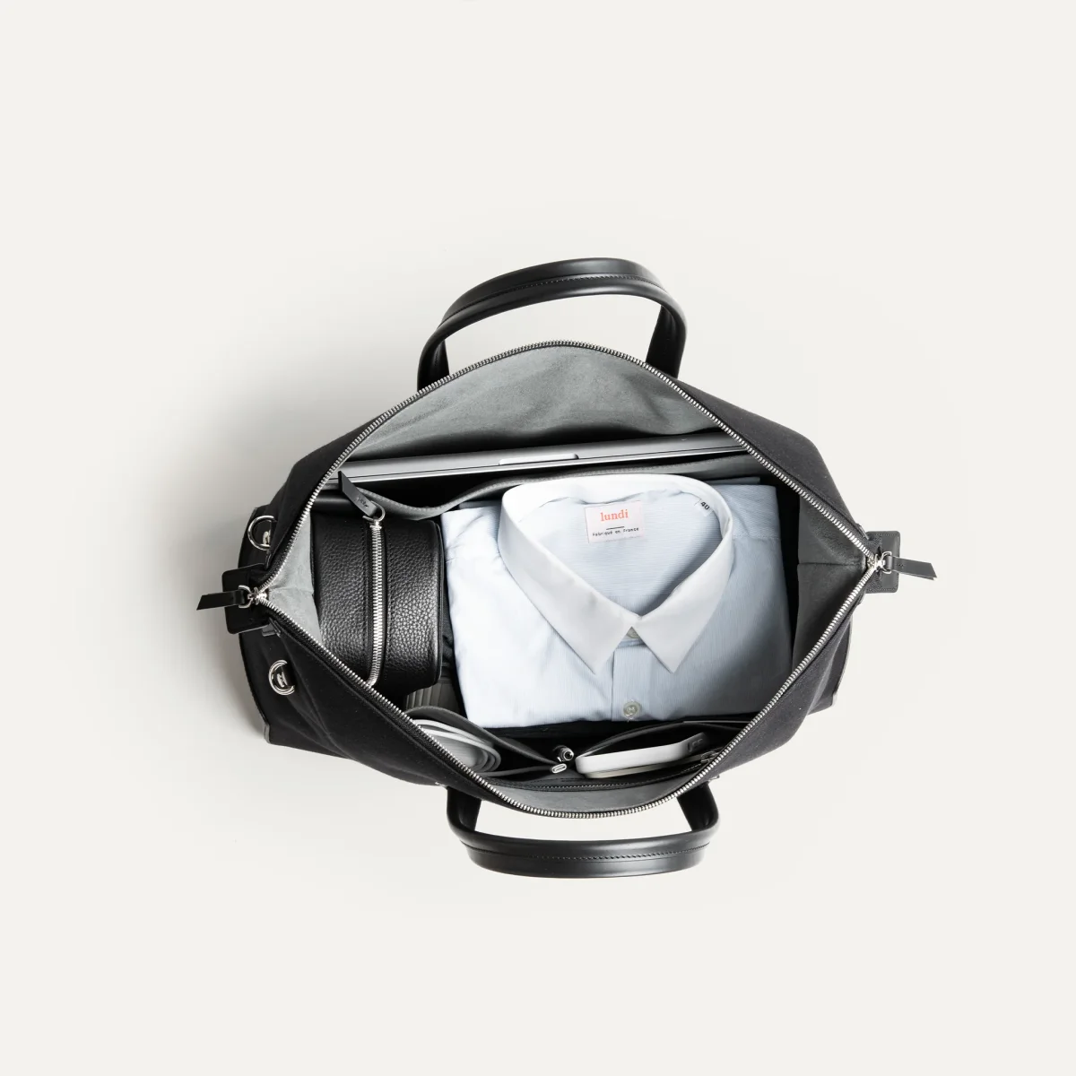 Sac de voyage 48 heures ~ AUGUSTIN ~ Toile noire & cuir noir – Image 4