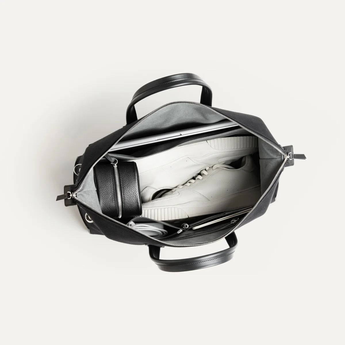 Sac de voyage 48 heures ~ AUGUSTIN ~ Toile noire & cuir noir – Image 6