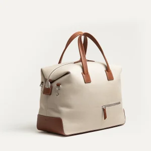 Sac de voyage 48 heures ~ AUGUSTIN ~ Toile beige & cuir cognac
