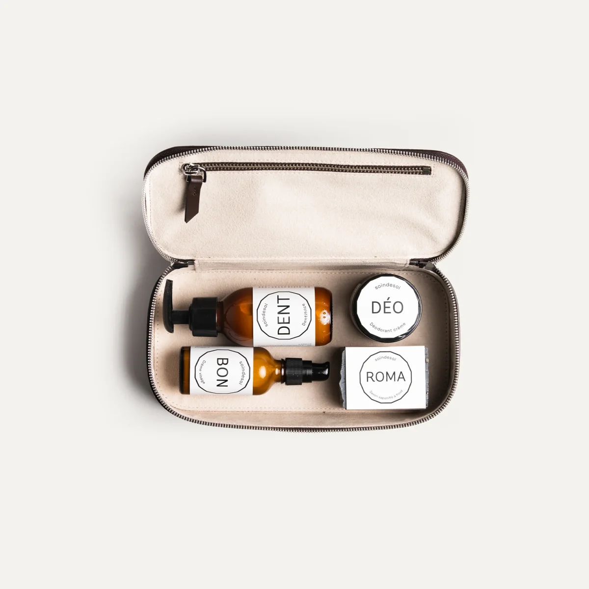 Trousse de toilette en cuir grainé ~ LISA - Marron – Image 3