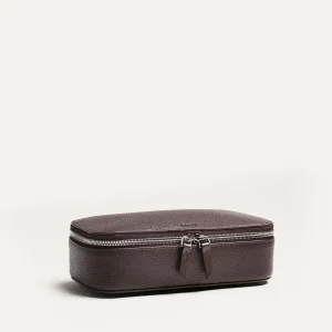 Trousse de toilette en cuir grainé ~ LISA - Marron