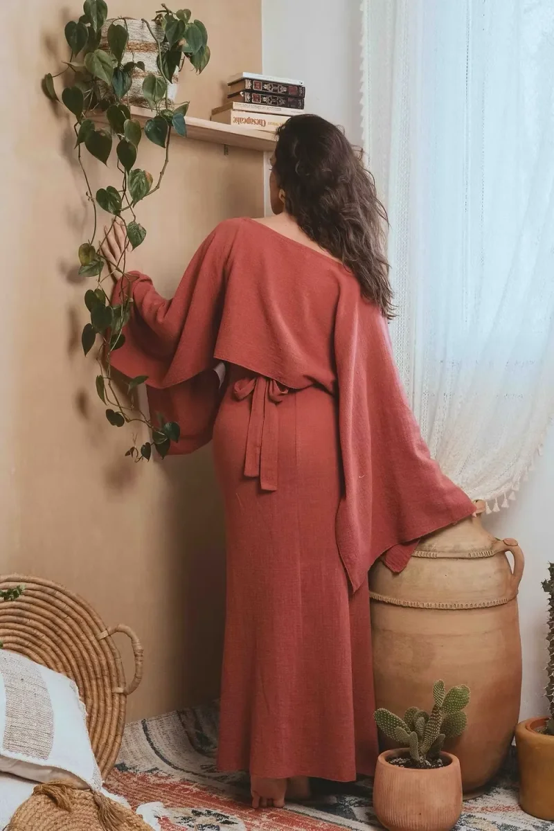 Jupe longue effet lin Angkor - Terracotta – Image 5