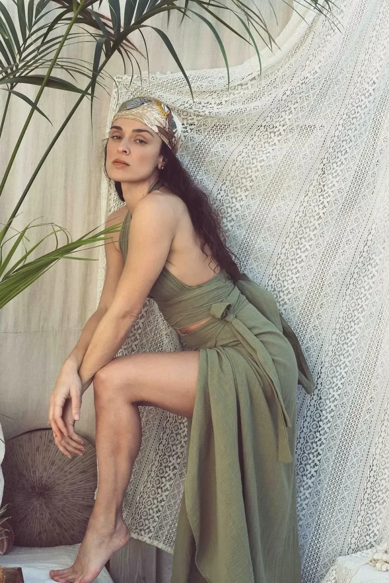 Top à nouer effet lin Gizeh - Kaki – Image 4