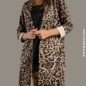 Manteau trench femme léopard en daim