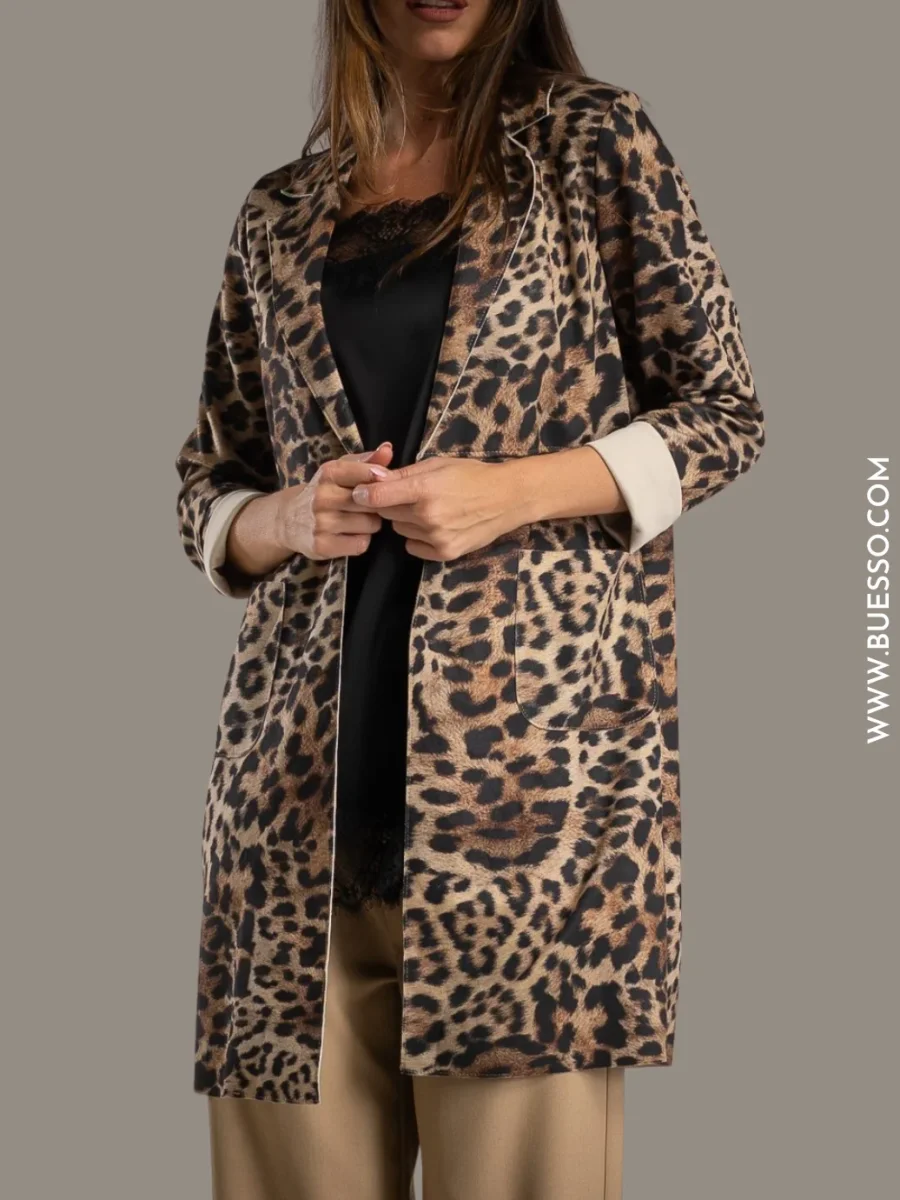 Manteau trench femme léopard en daim – Image 2