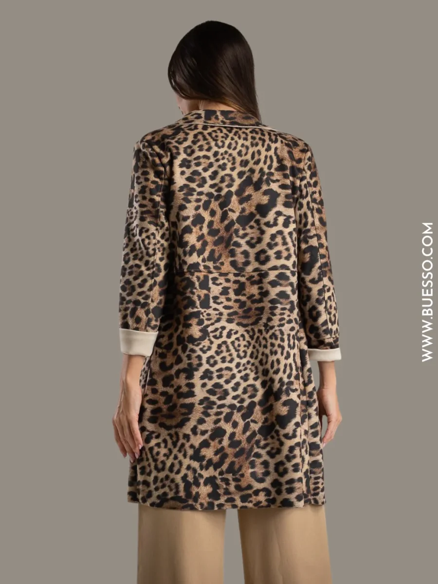 Manteau trench femme léopard en daim – Image 3