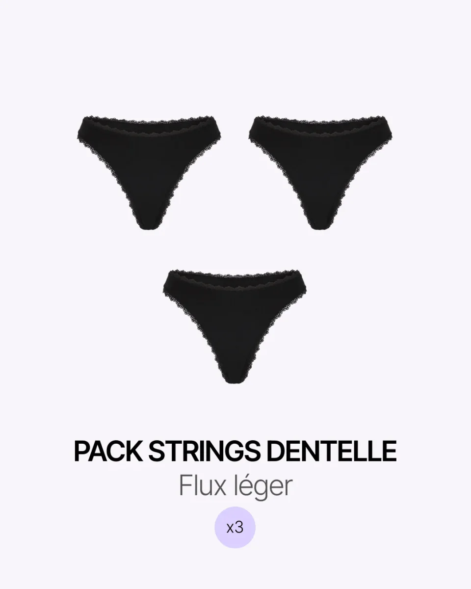Pack menstruel trio strings noirs en dentelle