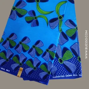 Pagne WAX BLEU TURQUOISE motifs fleurs