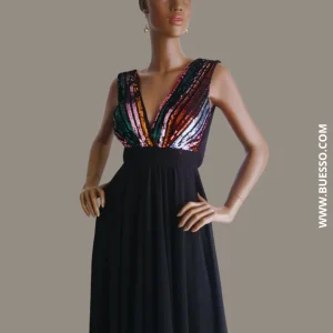 Robe noire élégante longue à paillettes femme