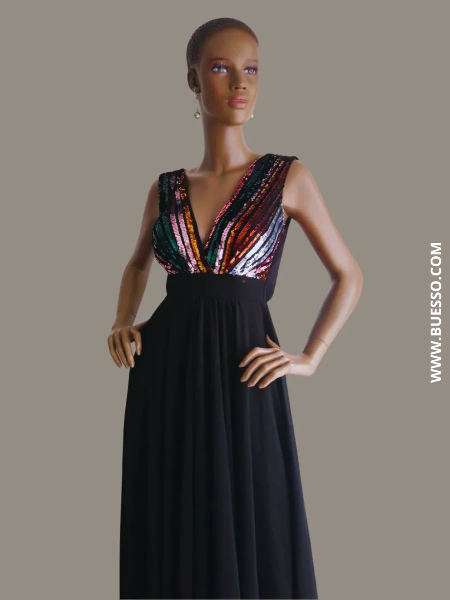 Robe noire élégante longue à paillettes femme