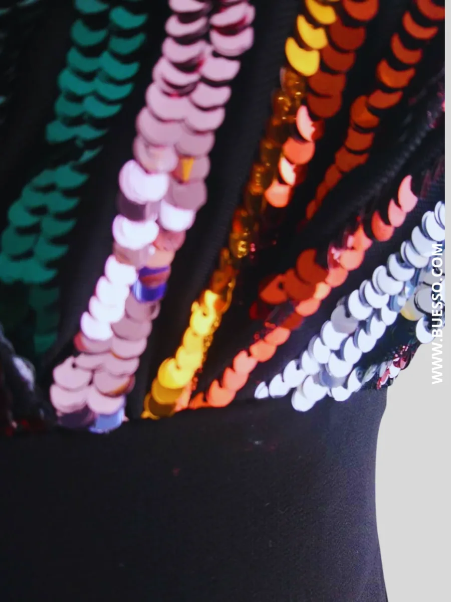 Robe noire élégante longue à paillettes femme – Image 5