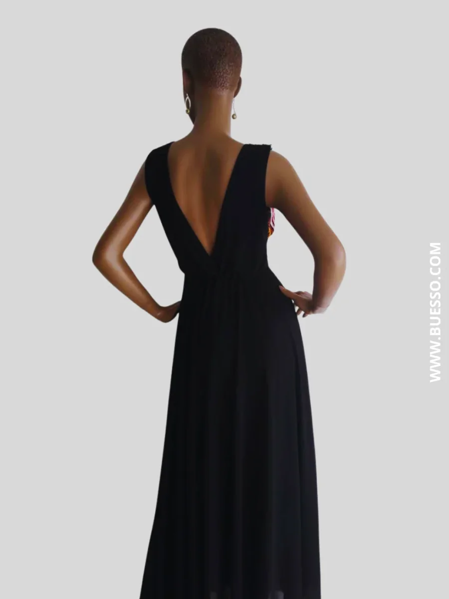 Robe noire élégante longue à paillettes femme – Image 3